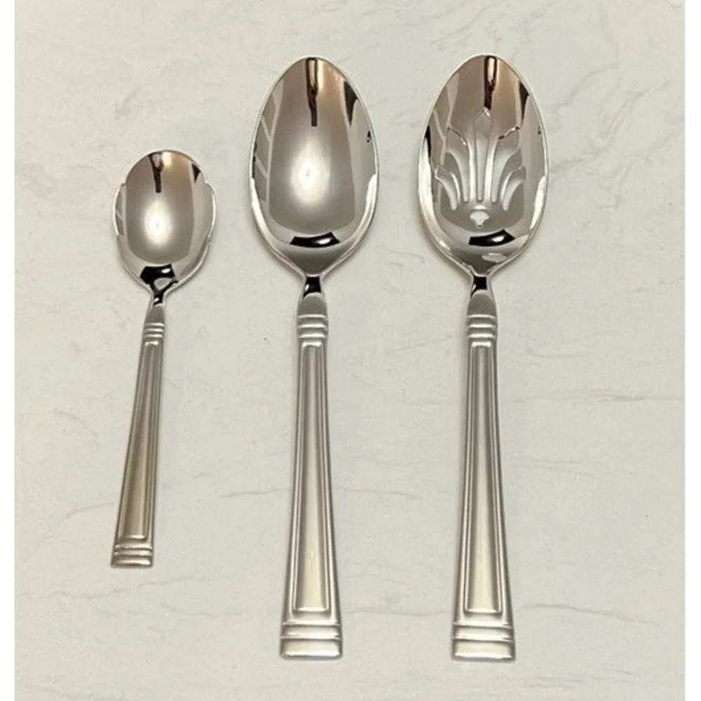 Lenox Stainless  Flatware Esquire Serving Spoons Sugar Shell Serving Set Hostess